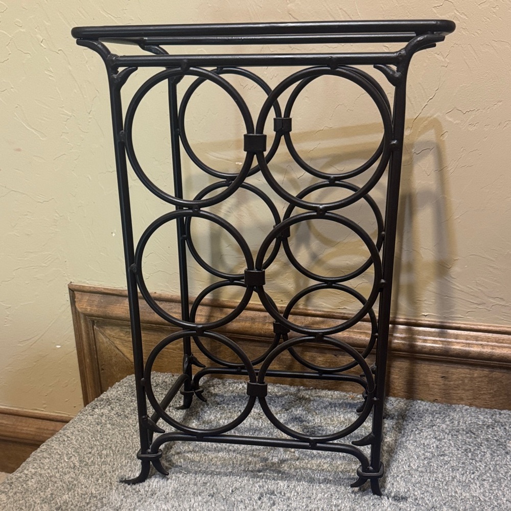 Pottery Barn Black Metal Wine Rack - 6 Bottle Holder